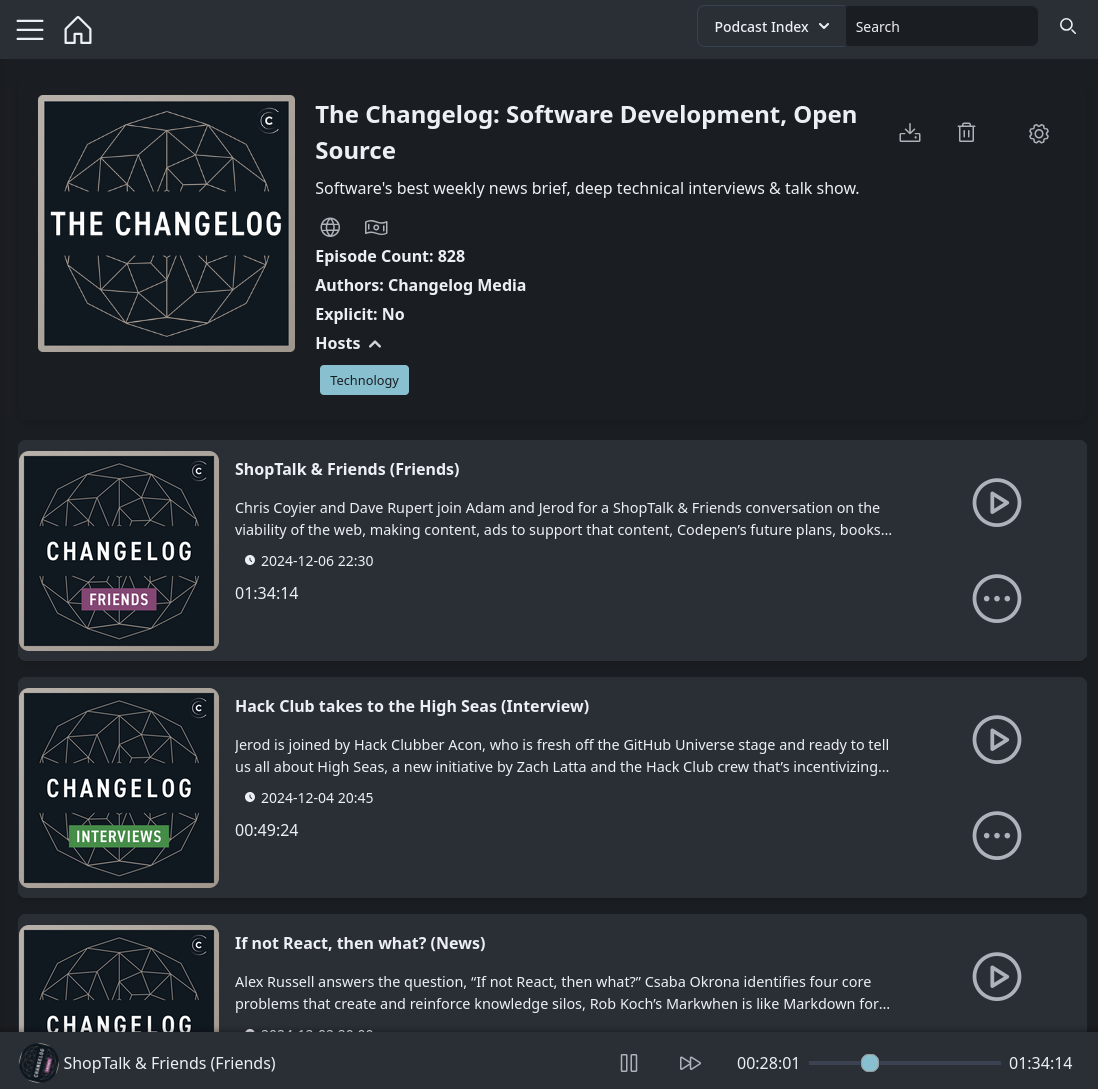 PinePods podcast detail view